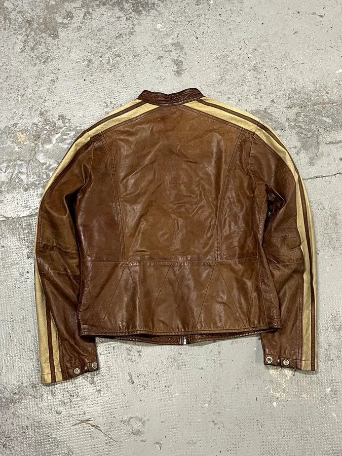 1990s Armani Jeans Cognac Biker Contrast Stripe Leather Jacket  zxzbohX 5