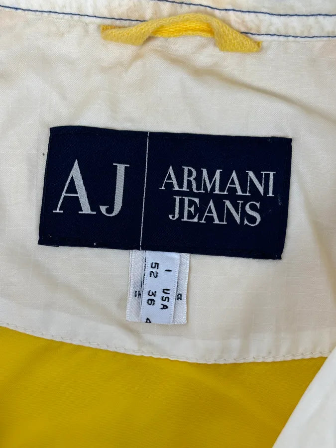 2000s Armani Cream Nylon Yellow Stripe Windbreaker Jacket AwdEaNp 10