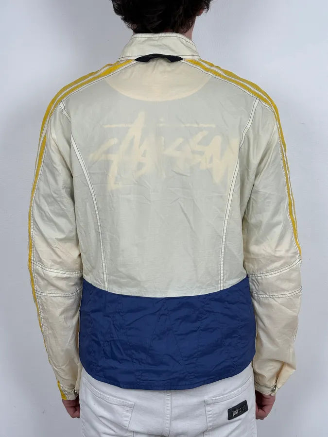 2000s Armani Cream Nylon Yellow Stripe Windbreaker Jacket AwdEaNp 2