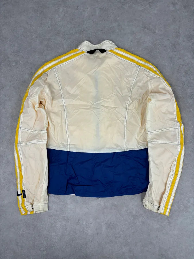 2000s Armani Cream Nylon Yellow Stripe Windbreaker Jacket AwdEaNp 4