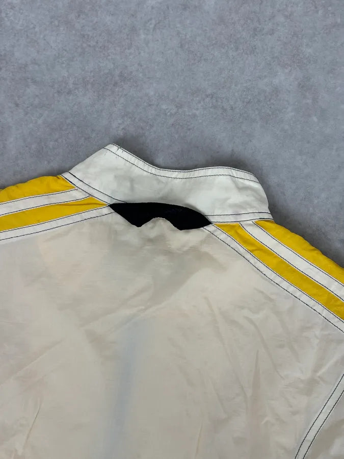 2000s Armani Cream Nylon Yellow Stripe Windbreaker Jacket AwdEaNp 5