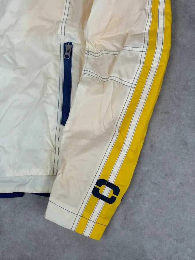 2000s Armani Cream Nylon Yellow Stripe Windbreaker Jacket AwdEaNp 8