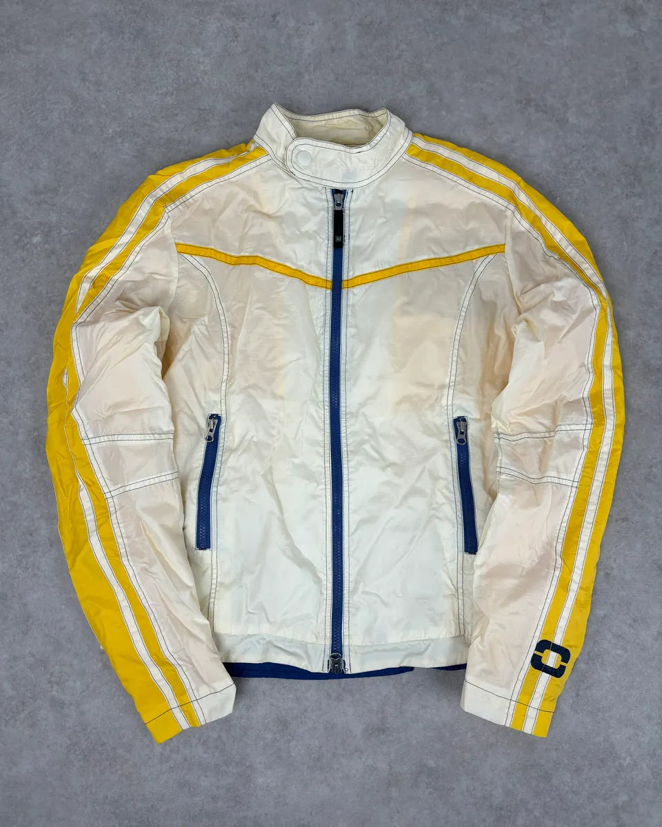 2000s Armani Cream Nylon Yellow Stripe Windbreaker Jacket AwdEaNp 0