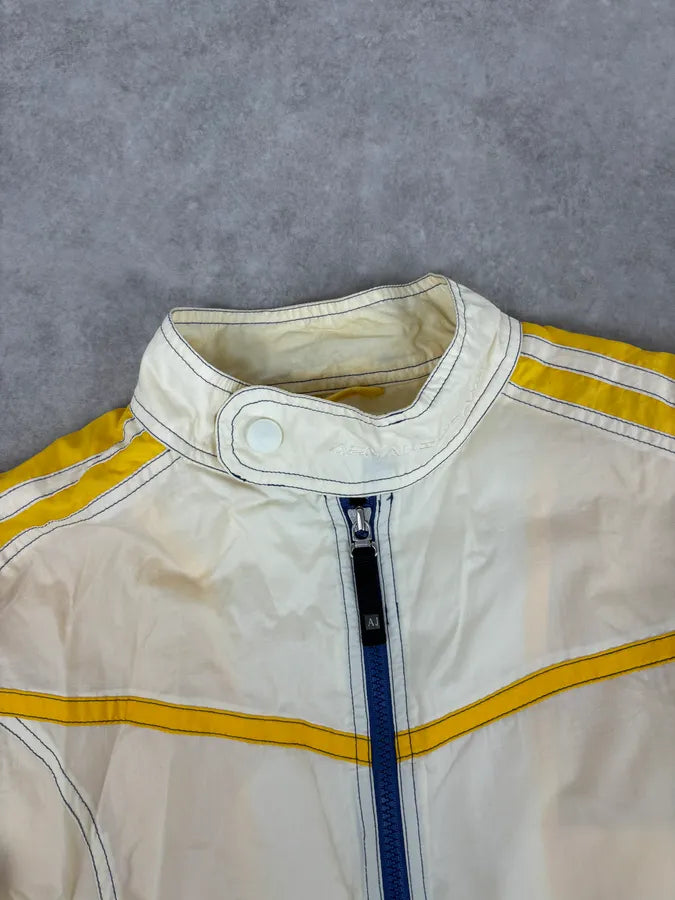 2000s Armani Cream Nylon Yellow Stripe Windbreaker Jacket AwdEaNp 3