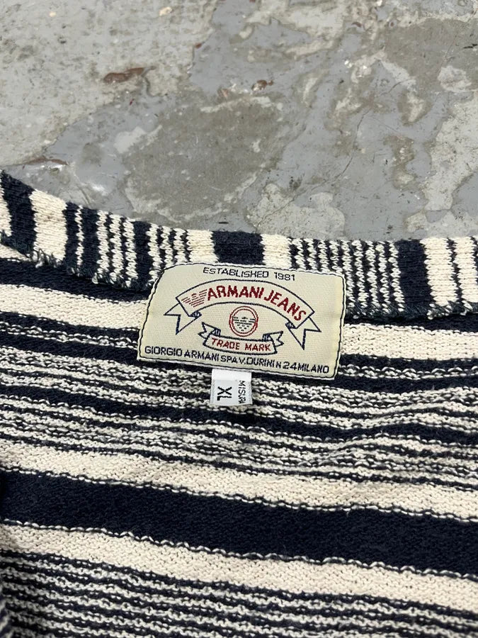 1990s Armani Navy & White Striped Shirt DyGswjO 8