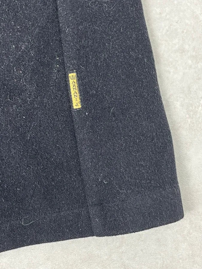 1990s Armani Navy Wool Hooded Trench Coat XwNXBcQ 8