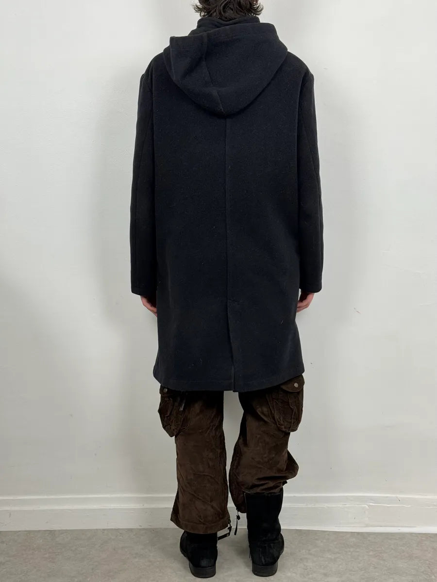 1990s Armani Navy Wool Hooded Trench Coat XwNXBcQ 1