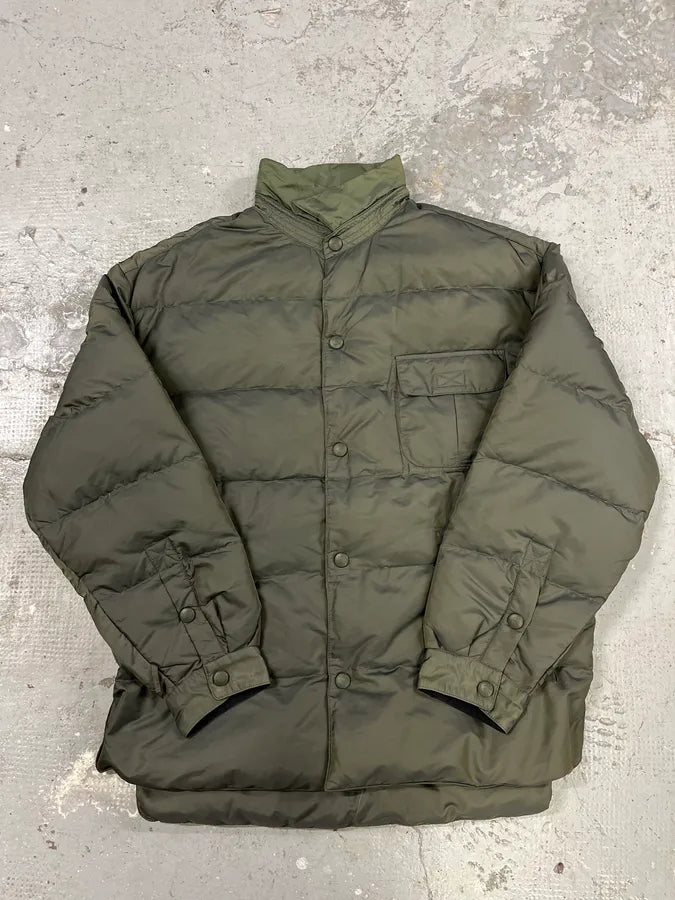 1990s Armani Olive Buttoned Puffer Jacket (L/XL) 0