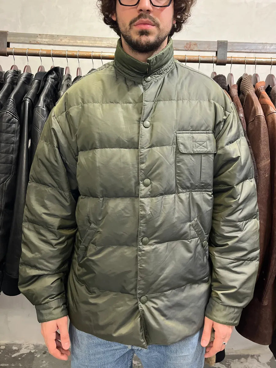 1990s Armani Olive Buttoned Puffer Jacket (L/XL) 1