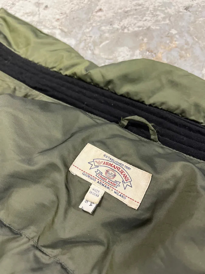 1990s Armani Olive Buttoned Puffer Jacket (L/XL) 12