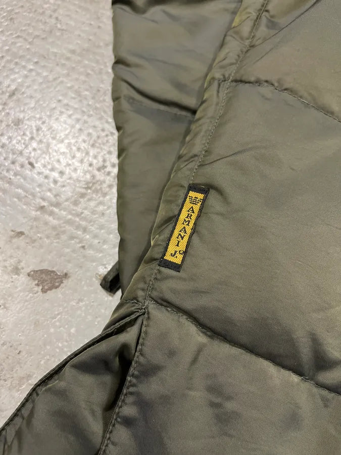 1990s Armani Olive Buttoned Puffer Jacket NqyflGb 5
