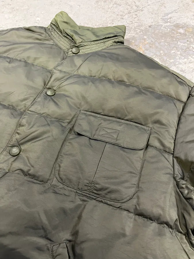 1990s Armani Olive Buttoned Puffer Jacket (L/XL) 7