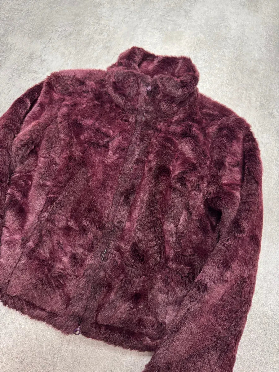 1990s Armani Purple Burgundy Faux Fur Jacket RYDZpGw 1