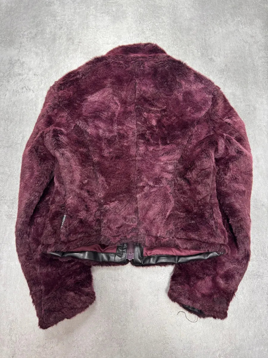 1990s Armani Purple Burgundy Faux Fur Jacket RYDZpGw 2