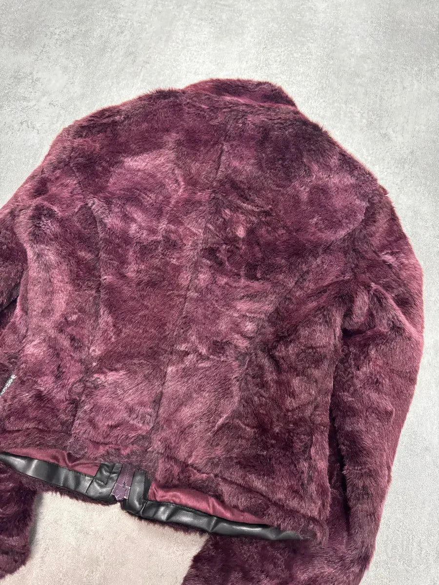 1990s Armani Purple Burgundy Faux Fur Jacket RYDZpGw 3