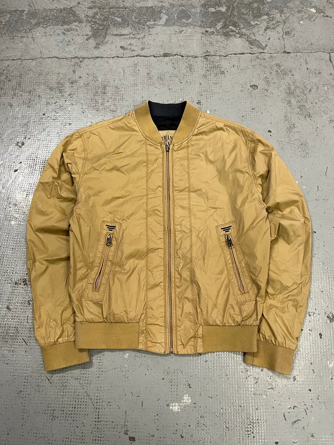 1990s Armani Reversible Beige & Navy Nylon Bomber Jacket YlIInNv 2