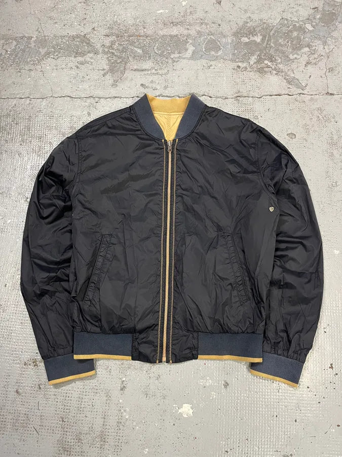 1990s Armani Reversible Beige & Navy Nylon Bomber Jacket YlIInNv 3