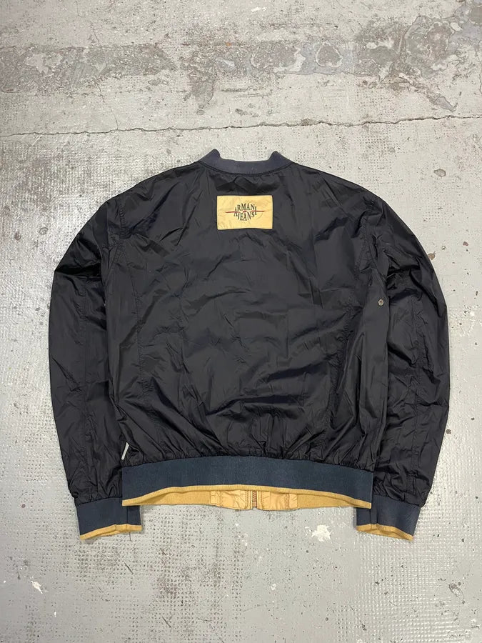 1990s Armani Reversible Beige & Navy Nylon Bomber Jacket YlIInNv 11