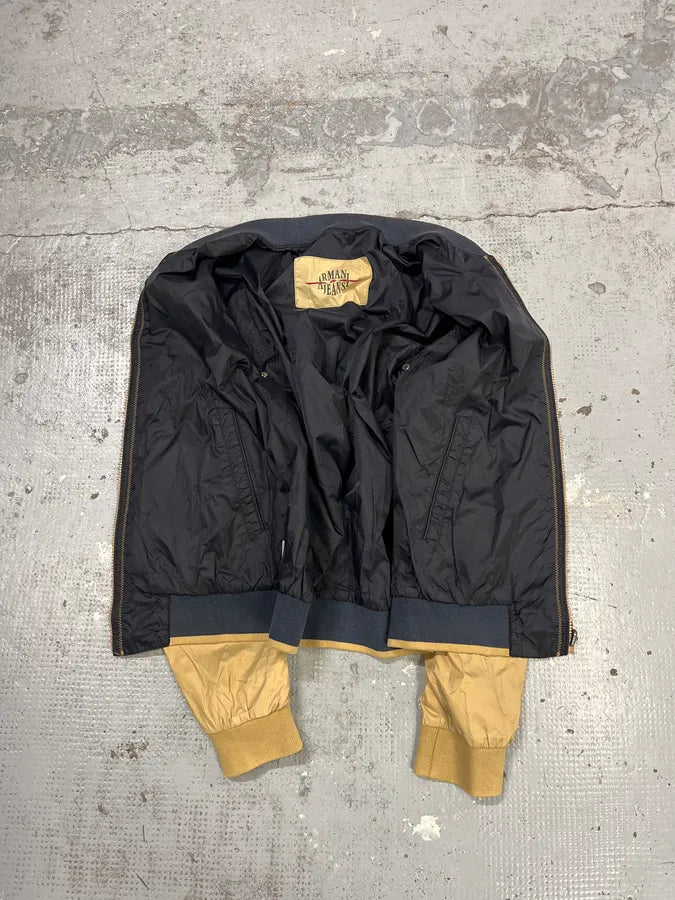 1990s Armani Reversible Beige & Navy Nylon Bomber Jacket YlIInNv 12