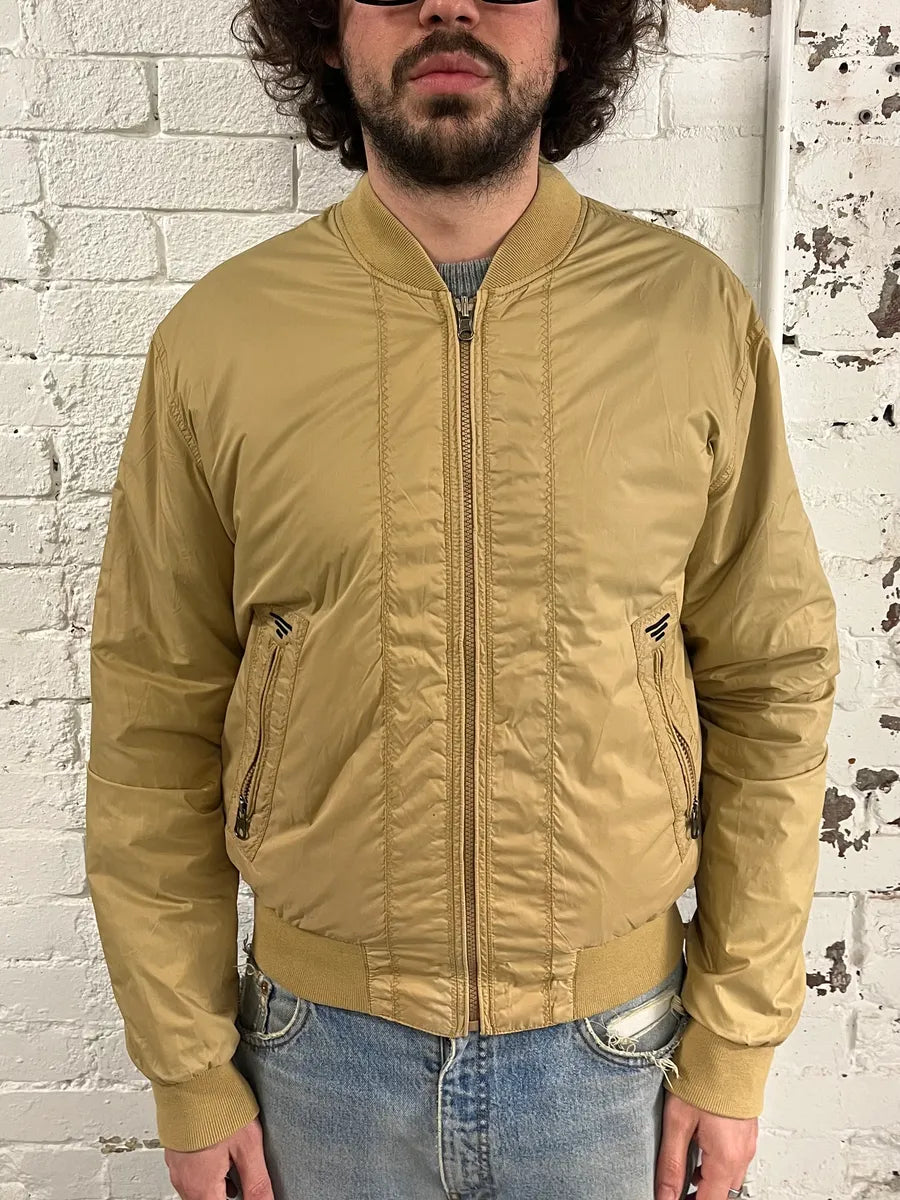 1990s Armani Reversible Beige & Navy Nylon Bomber Jacket YlIInNv 0