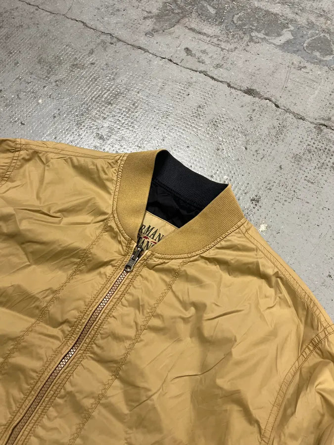 1990s Armani Reversible Beige & Navy Nylon Bomber Jacket YlIInNv 6