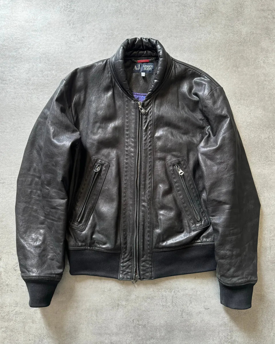 1990s Armani Shawl Bomber Leather Jacket XdCTVfA 0