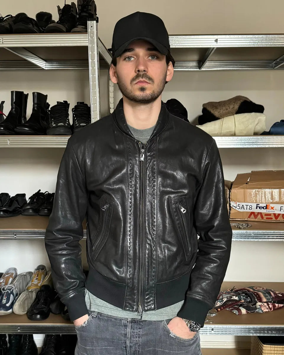 1990s Armani Shawl Bomber Leather Jacket XdCTVfA 3