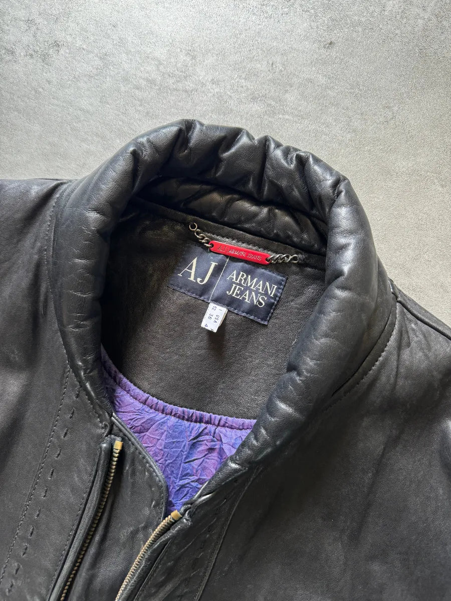 1990s Armani Shawl Bomber Leather Jacket XdCTVfA 6
