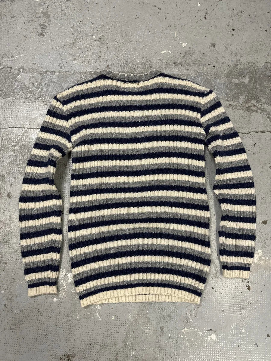 1990s Armani Striped Navy & Grey Sweater qQlAGiw 2