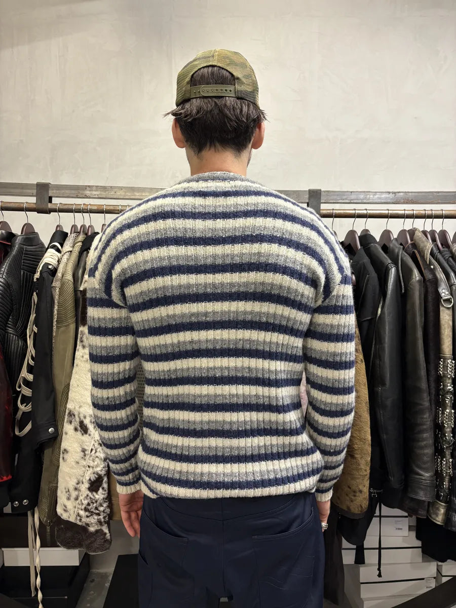 1990s Armani Striped Navy & Grey Sweater qQlAGiw 3