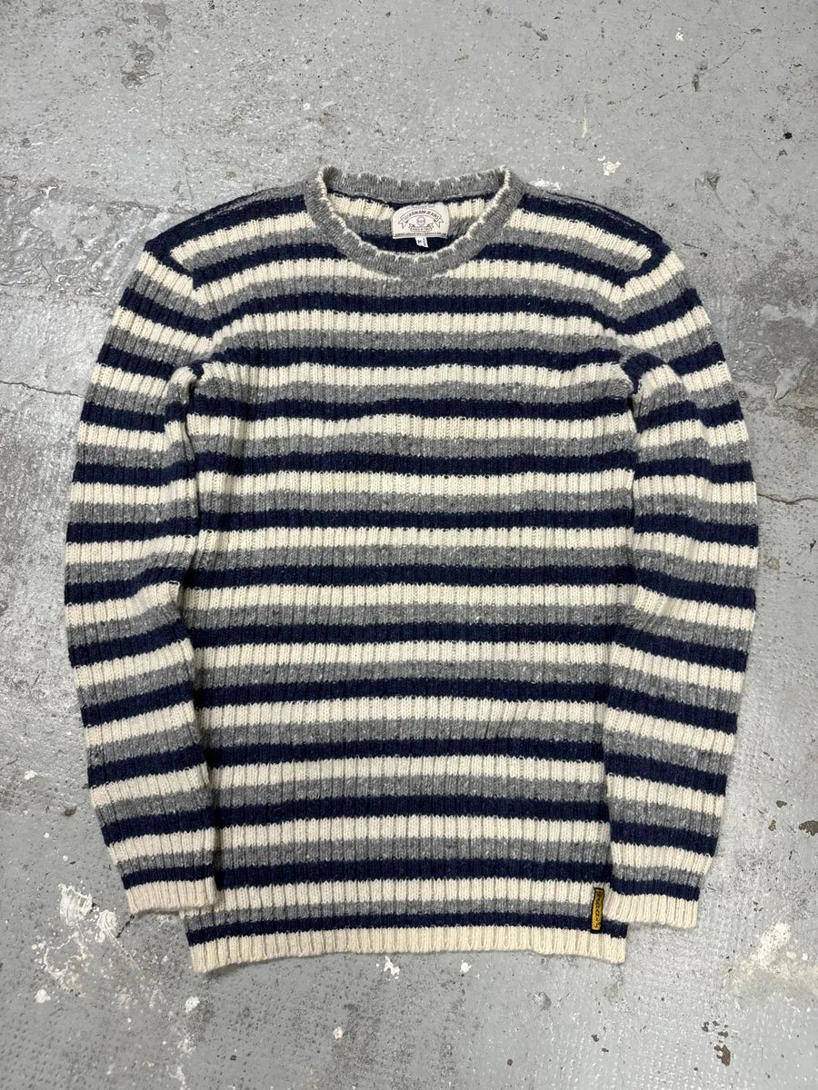 1990s Armani Striped Navy & Grey Sweater qQlAGiw 4