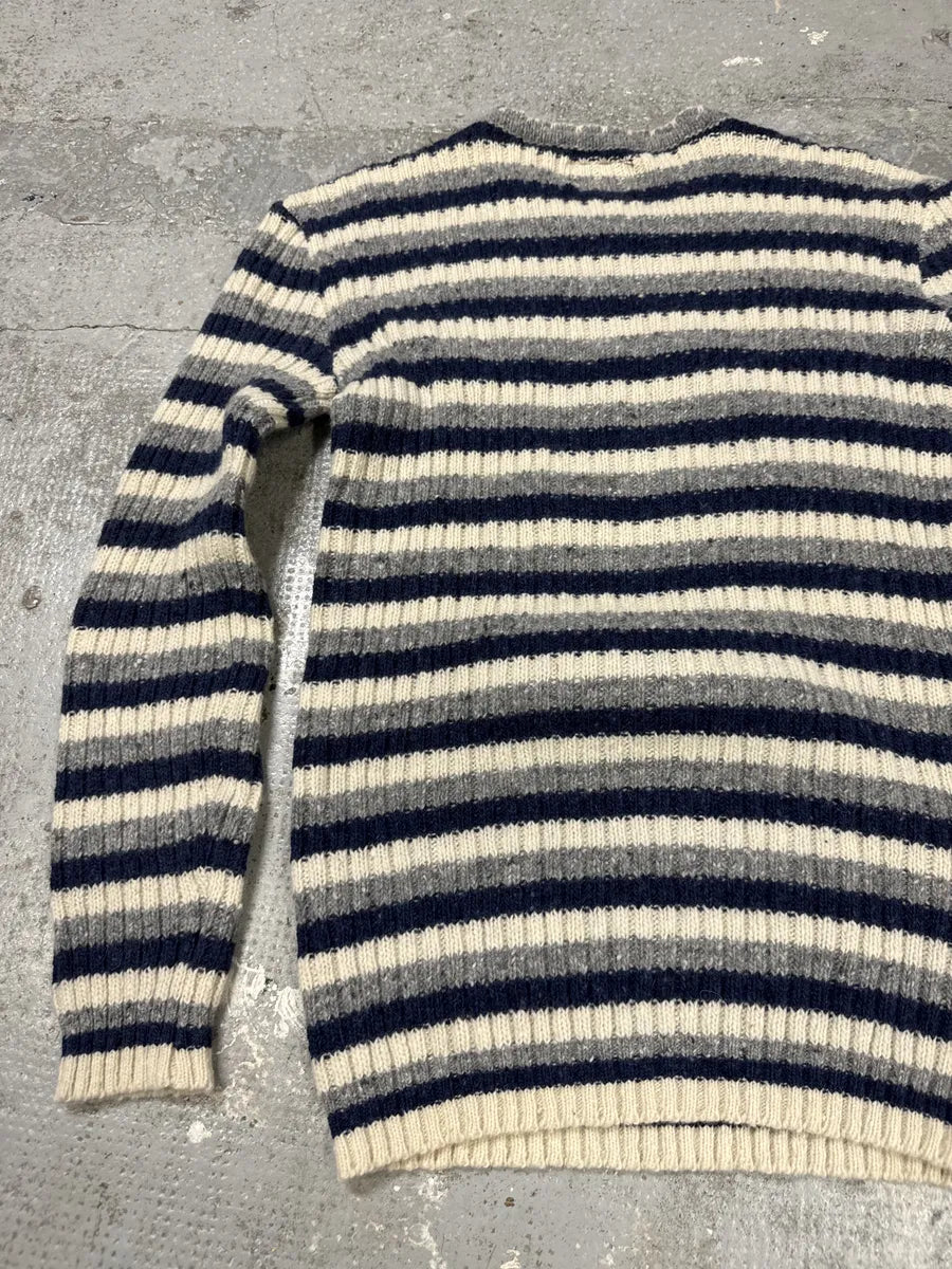 1990s Armani Striped Navy & Grey Sweater qQlAGiw 5