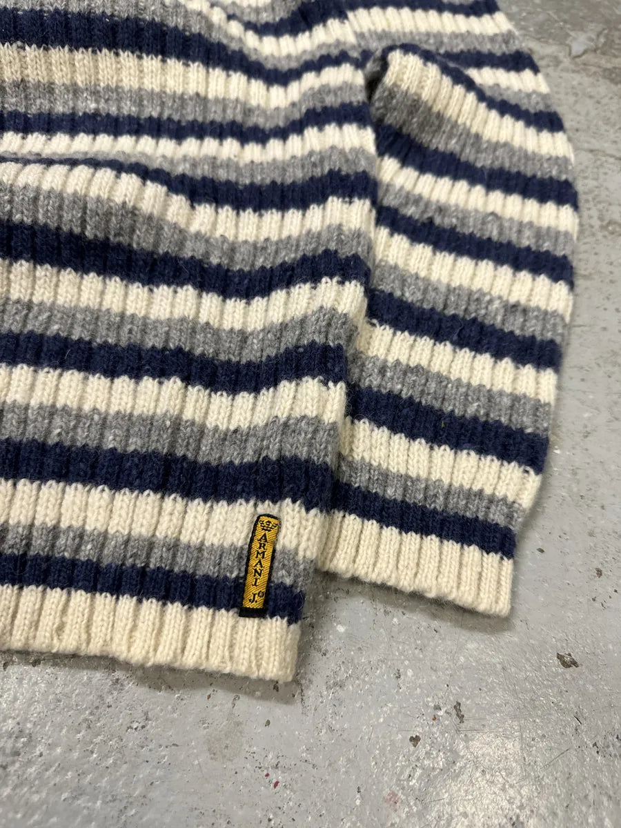 1990s Armani Striped Navy & Grey Sweater qQlAGiw 7