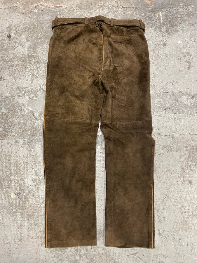 1990s Artisanal Brown Suede Leather Embellished Pants (L) DanCNRB 6
