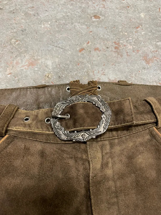 1990s Artisanal Brown Suede Leather Embellished Pants (L) DanCNRB 7