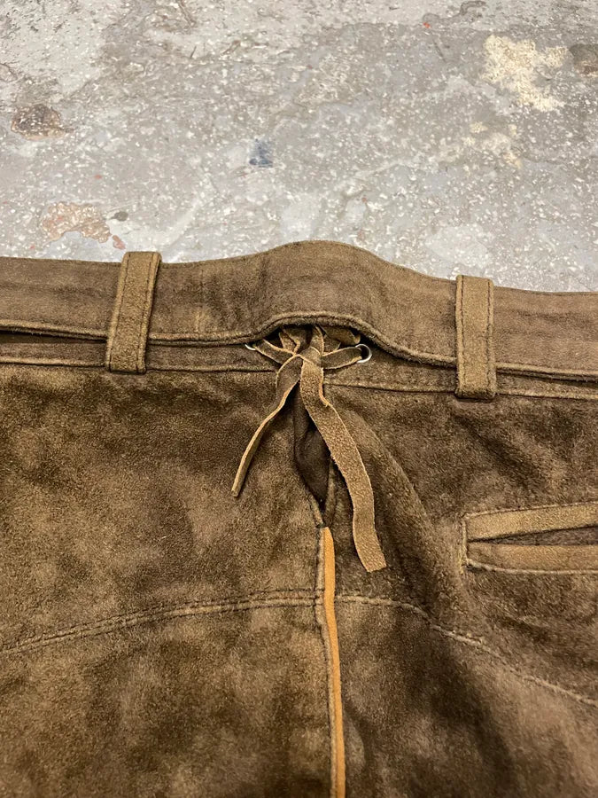 1990s Artisanal Brown Suede Leather Embellished Pants (L) DanCNRB 9