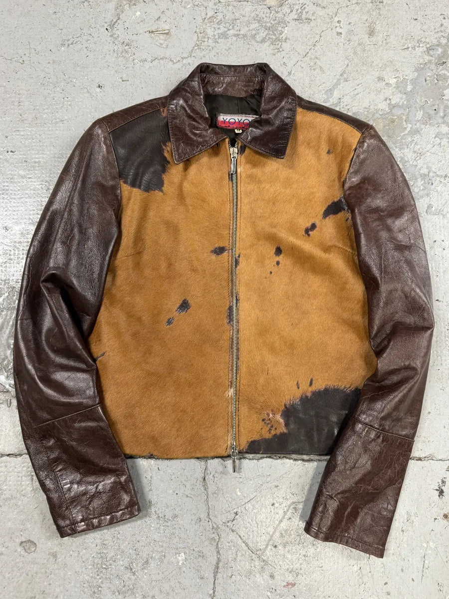 1990s Artisanal Italian Pony Hair Brown Leather Jacket (M) RsaCRdF 0
