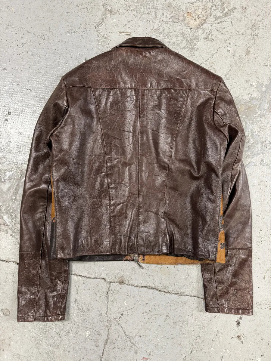 1990s Artisanal Italian Pony Hair Brown Leather Jacket (M) RsaCRdF 1