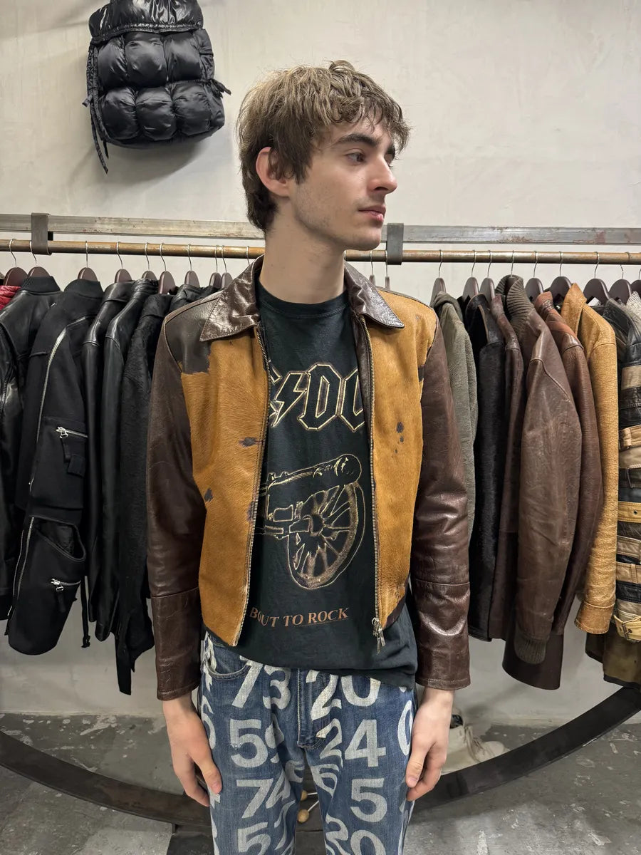 1990s Artisanal Italian Pony Hair Brown Leather Jacket (M) RsaCRdF 2
