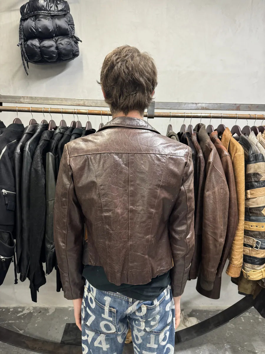 1990s Artisanal Italian Pony Hair Brown Leather Jacket (M) RsaCRdF 3