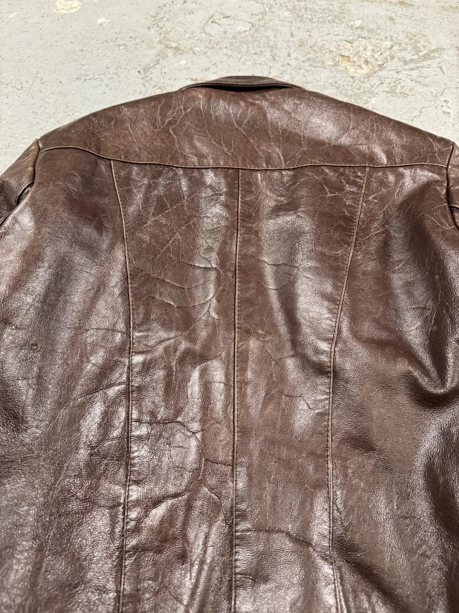 1990s Artisanal Italian Pony Hair Brown Leather Jacket (M) RsaCRdF 5