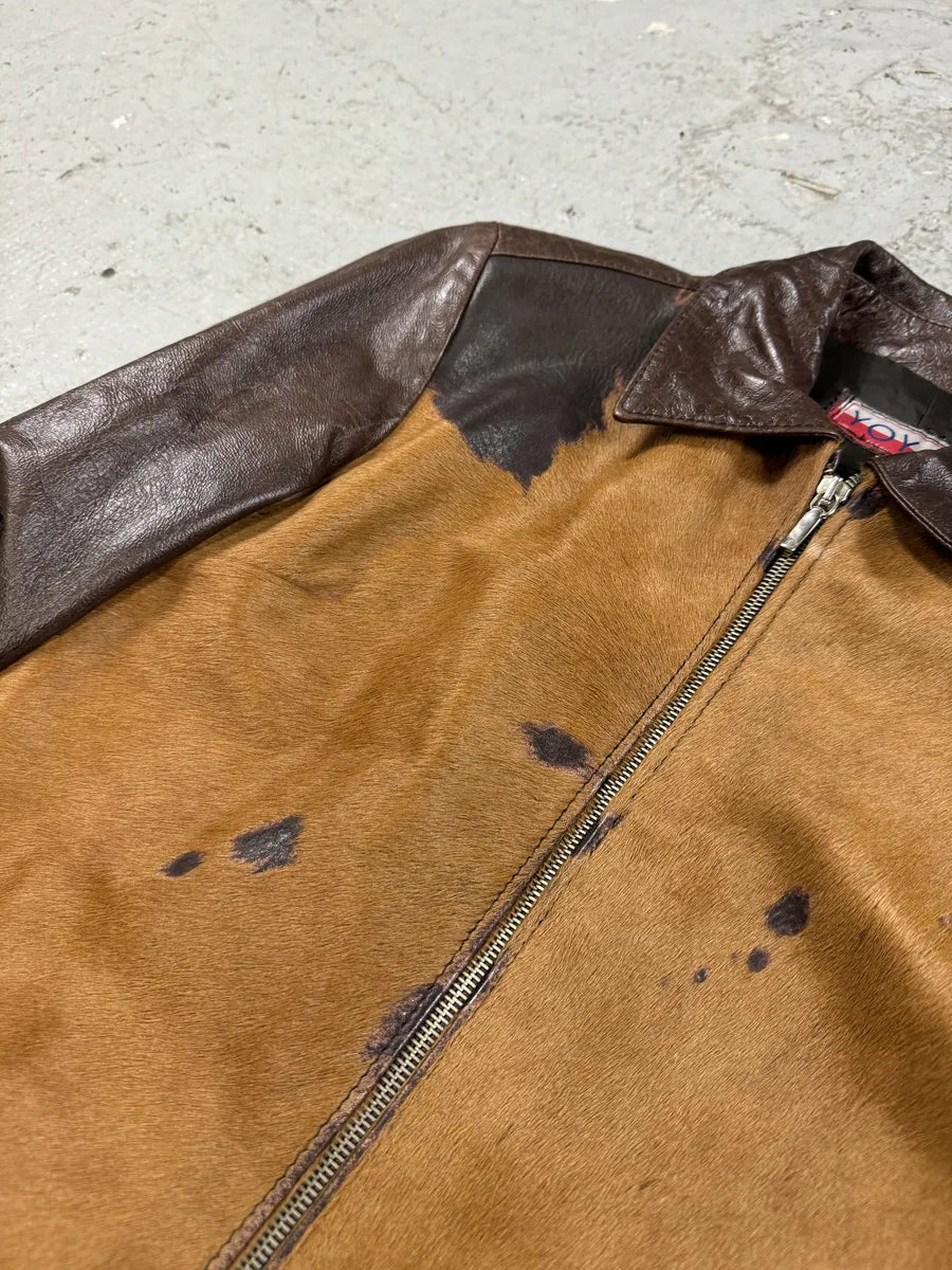 1990s Artisanal Italian Pony Hair Brown Leather Jacket (M) RsaCRdF 6