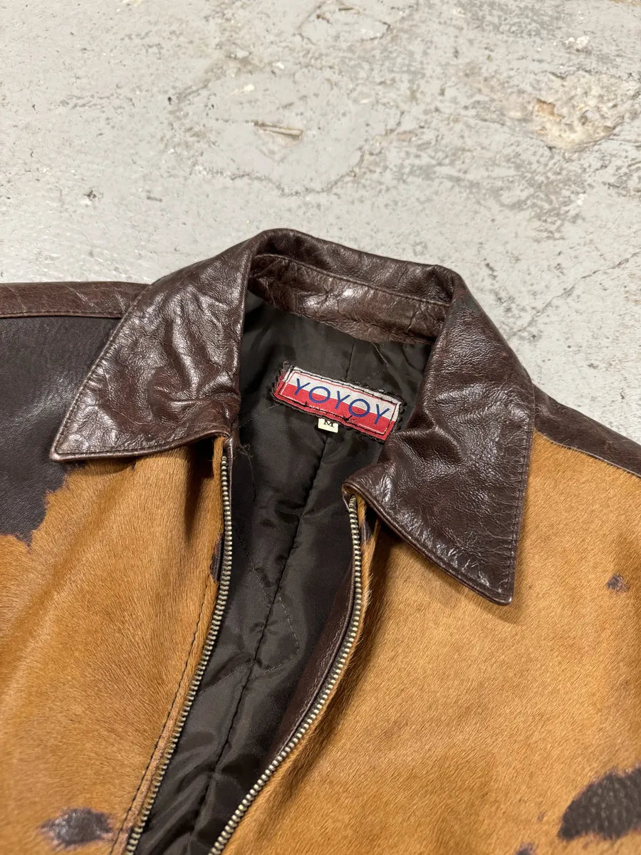 1990s Artisanal Italian Pony Hair Brown Leather Jacket (M) RsaCRdF 9