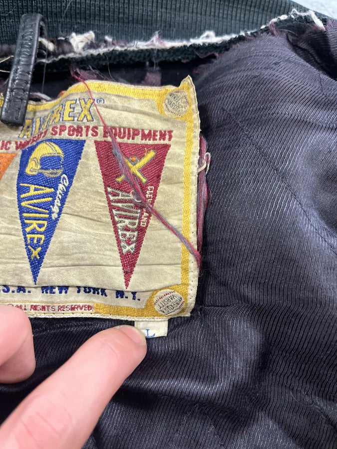 1990s Avirex Black Leather Bomber Jacket vqMHfLo 10