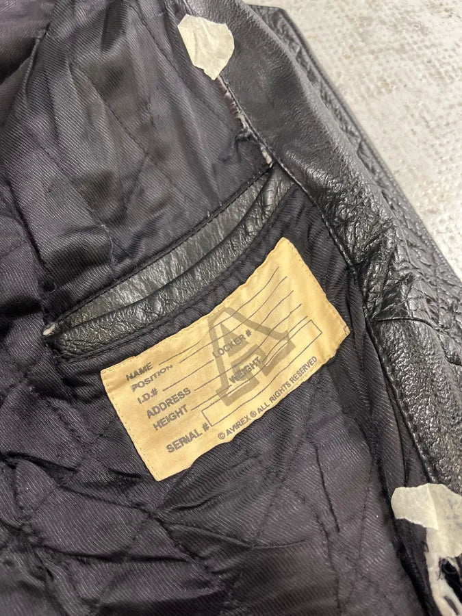 1990s Avirex Black Leather Bomber Jacket vqMHfLo 12