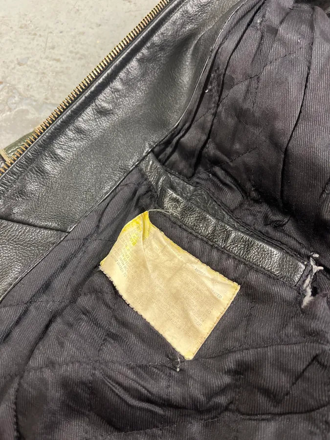 1990s Avirex Black Leather Bomber Jacket vqMHfLo 13