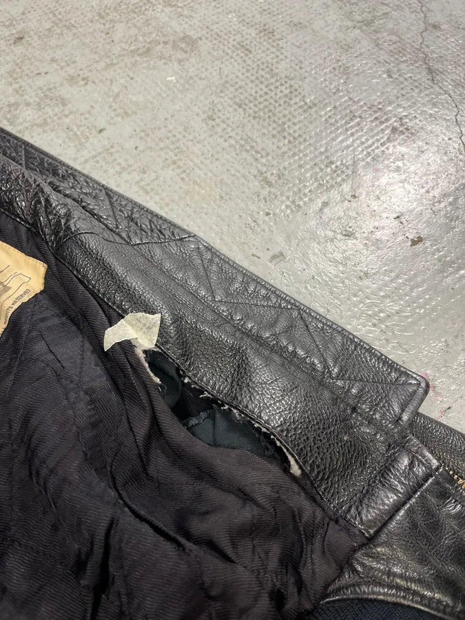 1990s Avirex Black Leather Bomber Jacket vqMHfLo 14