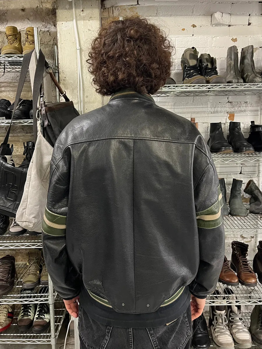 1990s Avirex Black Leather Bomber Jacket vqMHfLo 2