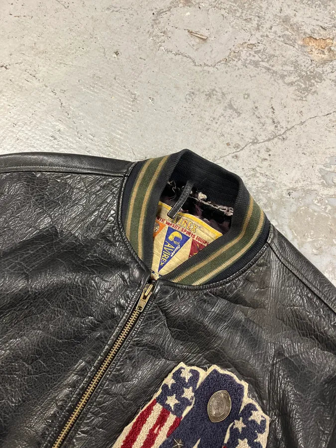 1990s Avirex Black Leather Bomber Jacket vqMHfLo 4