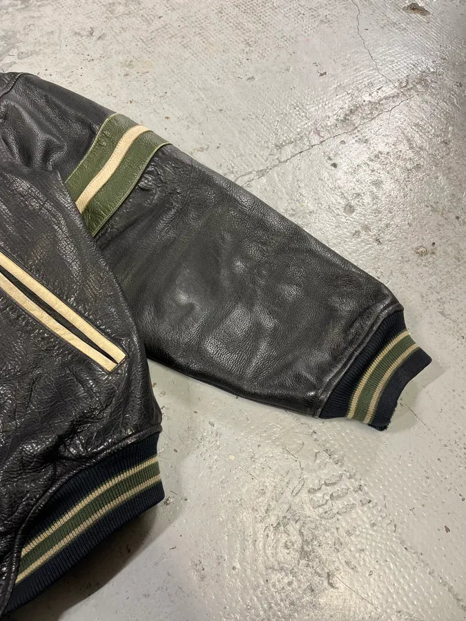 1990s Avirex Black Leather Bomber Jacket vqMHfLo 5